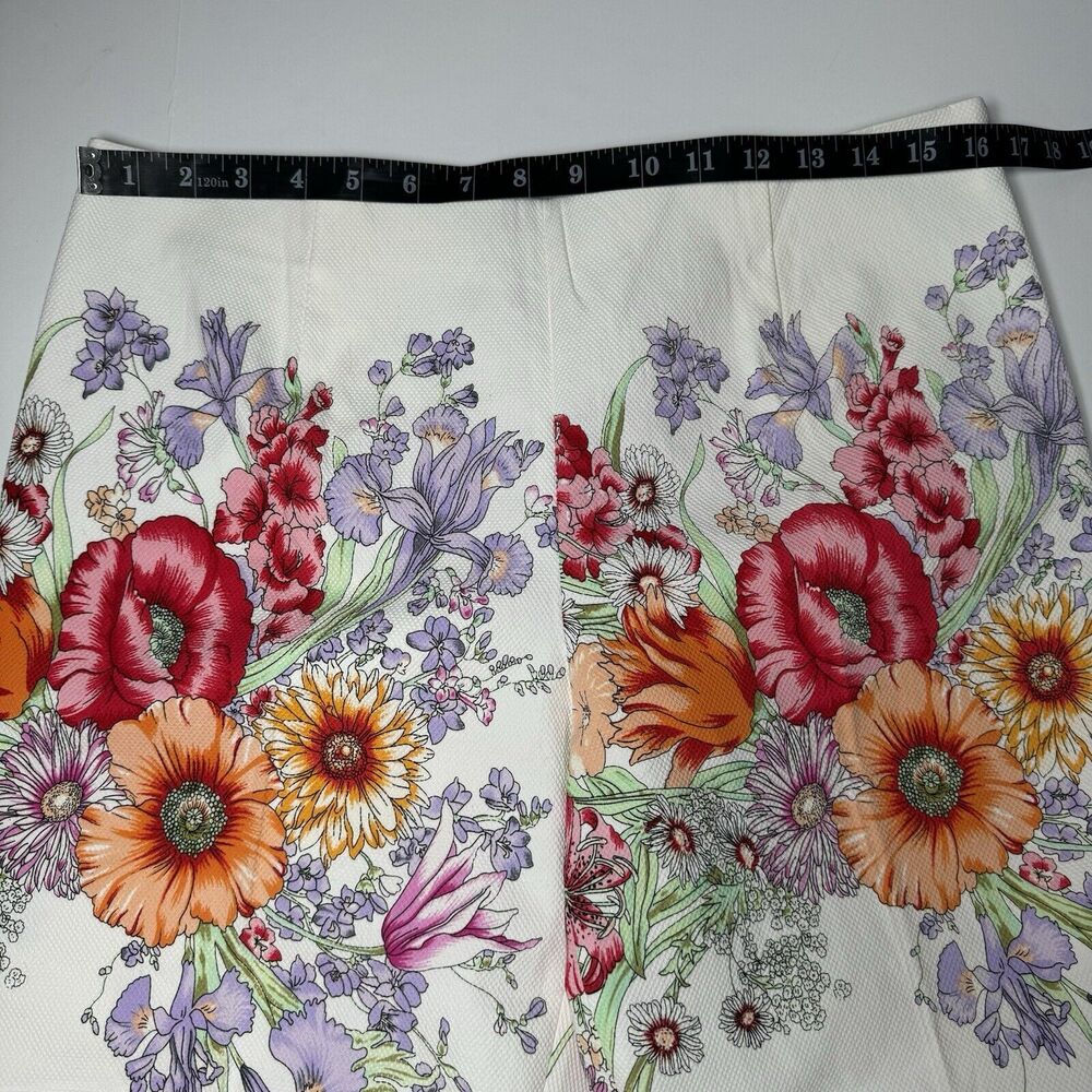 Renato Nucci Cropped Pants Womens Large White Textured Floral Made in France - Picture 10 of 14